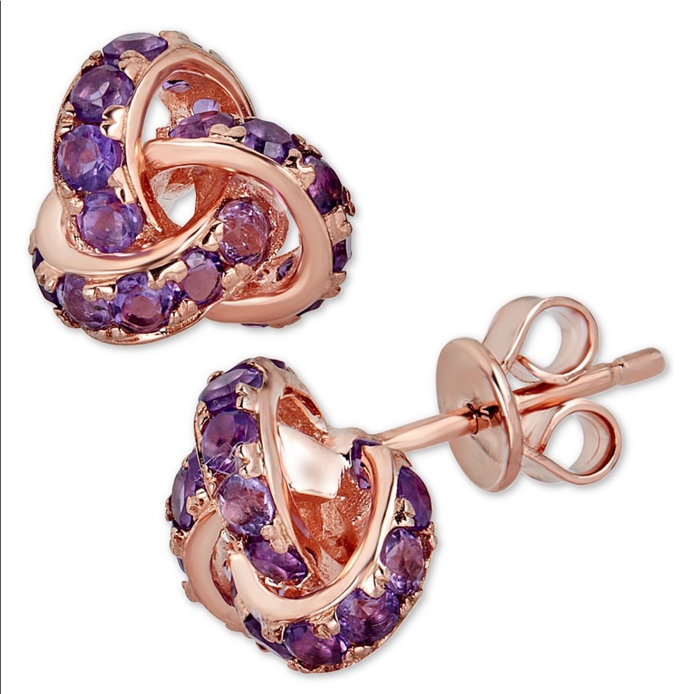 Amethyst Love Knot Stud Earrings